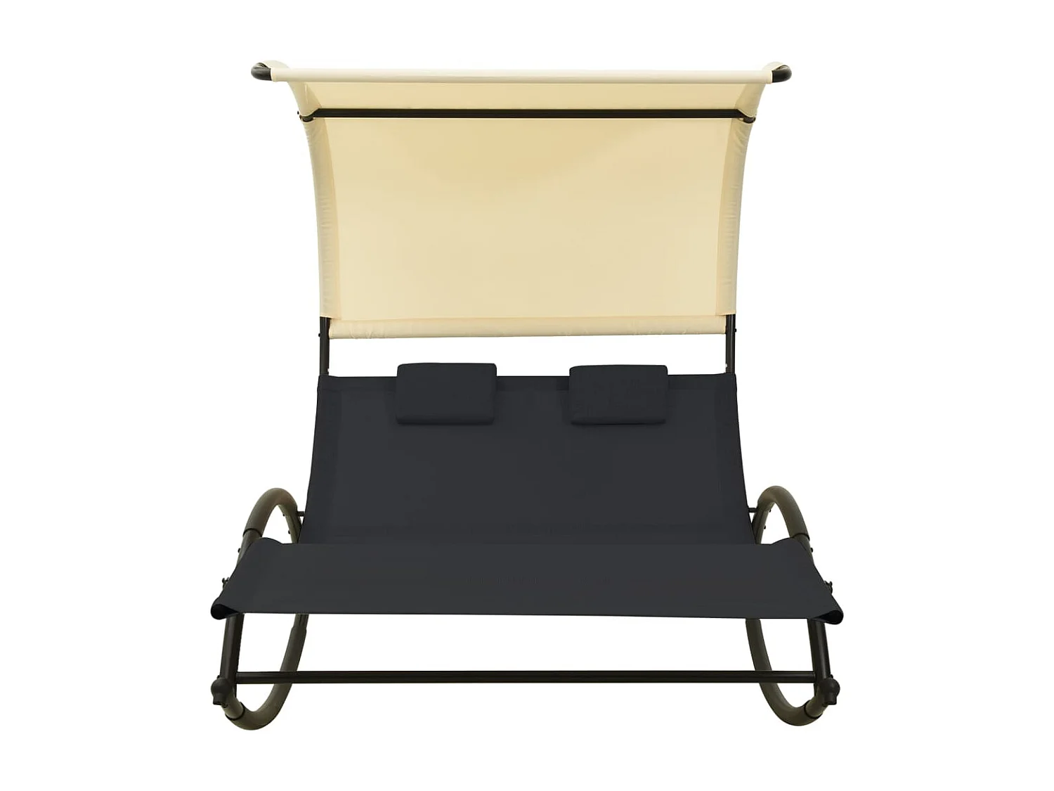 Chaise longue doppia con baldacchino in textilene nero e crema