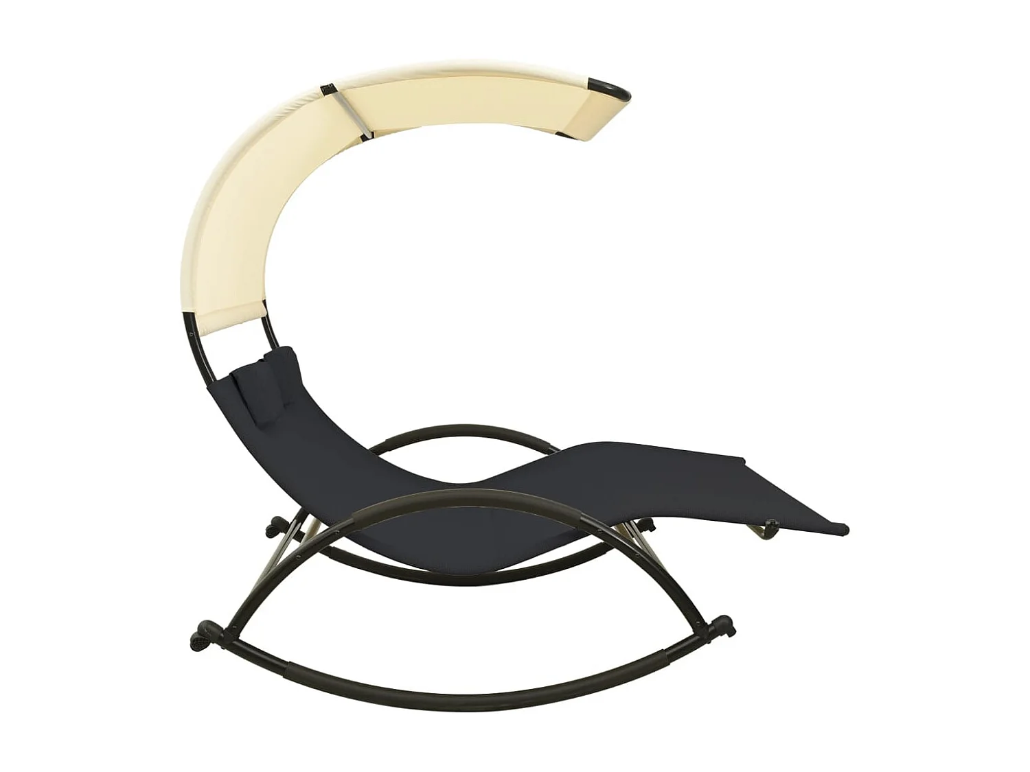 Chaise longue doppia con baldacchino in textilene nero e crema