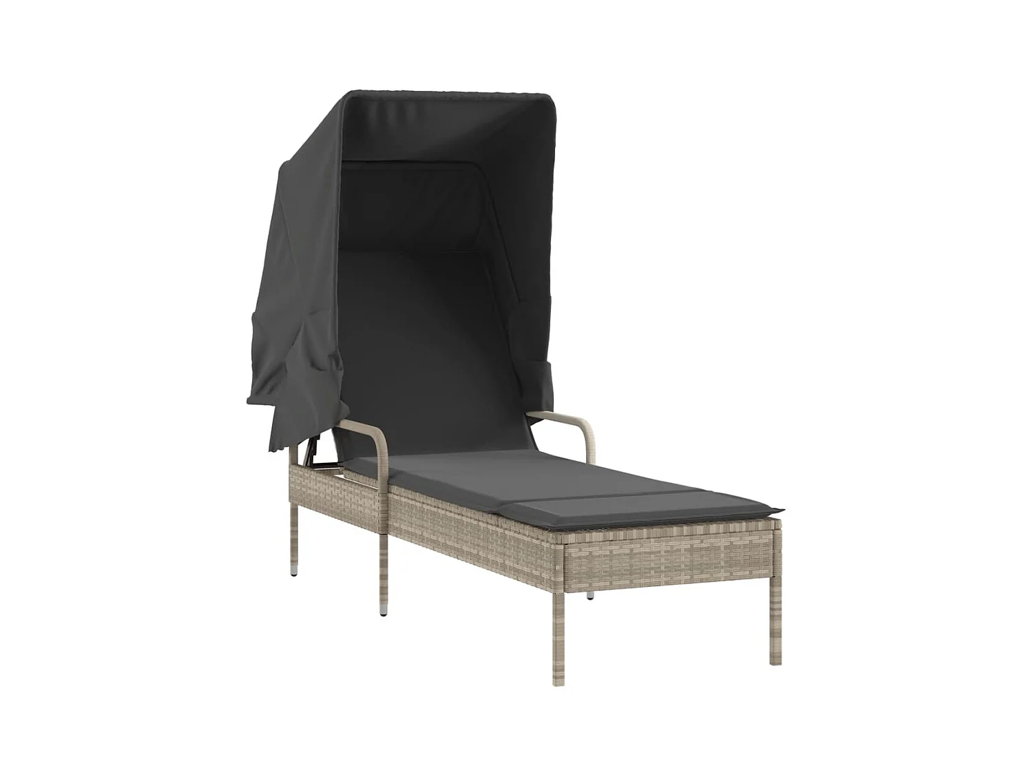 Chaise longue met lichtgrijze luifel in geweven hars