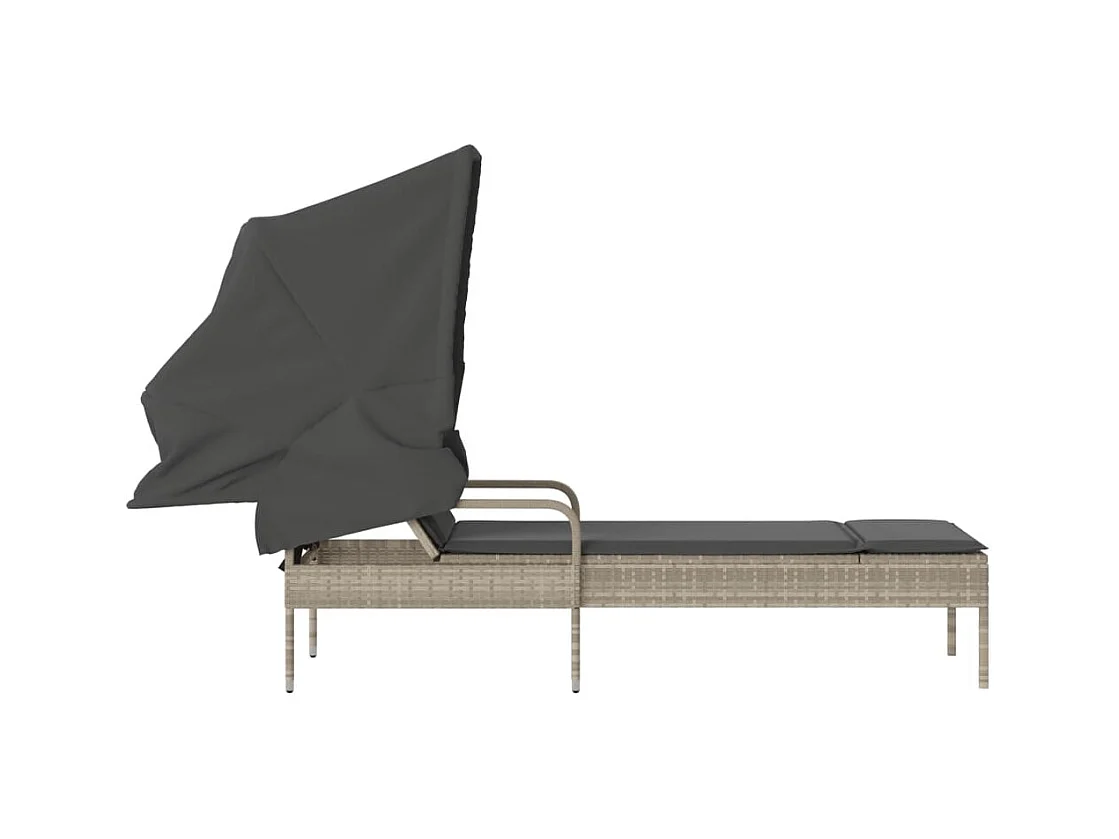 Chaise longue met lichtgrijze luifel in geweven hars