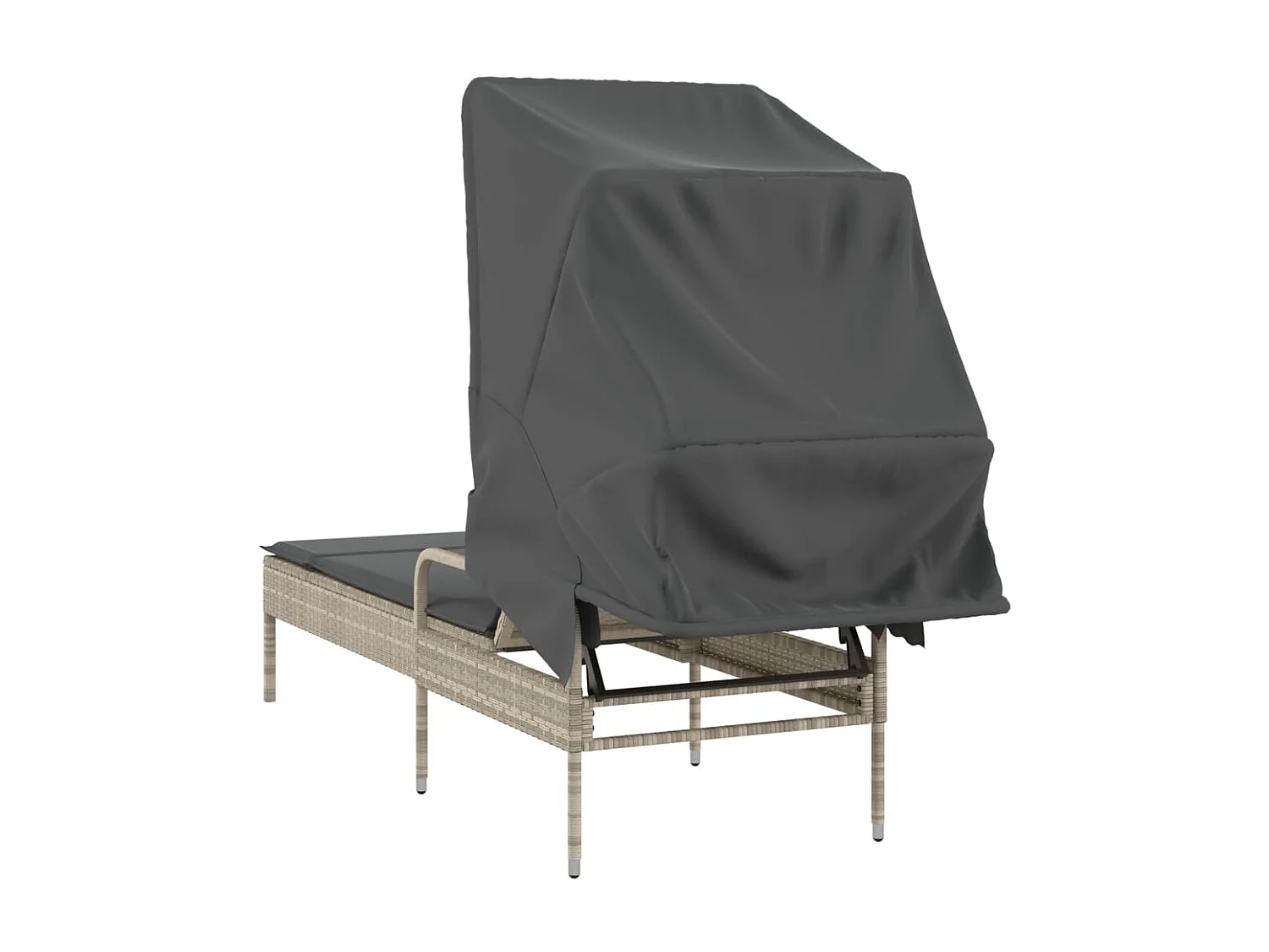 Chaise longue met lichtgrijze luifel in geweven hars