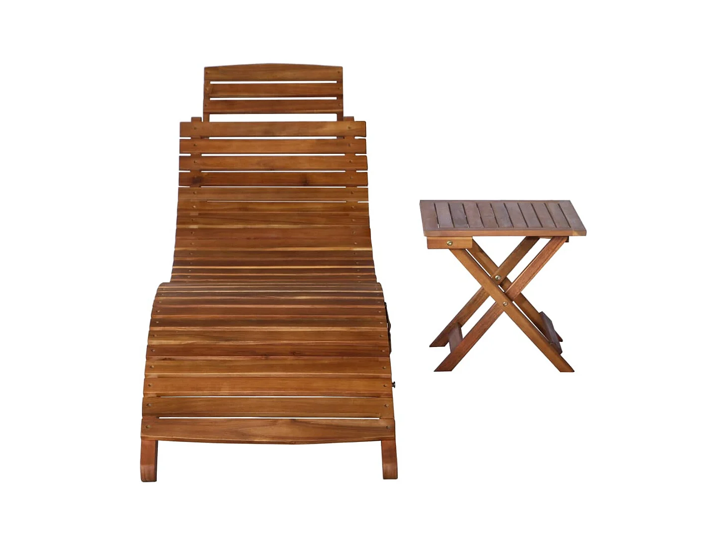 Chaise longue met tafel Massief acaciahout Bruin