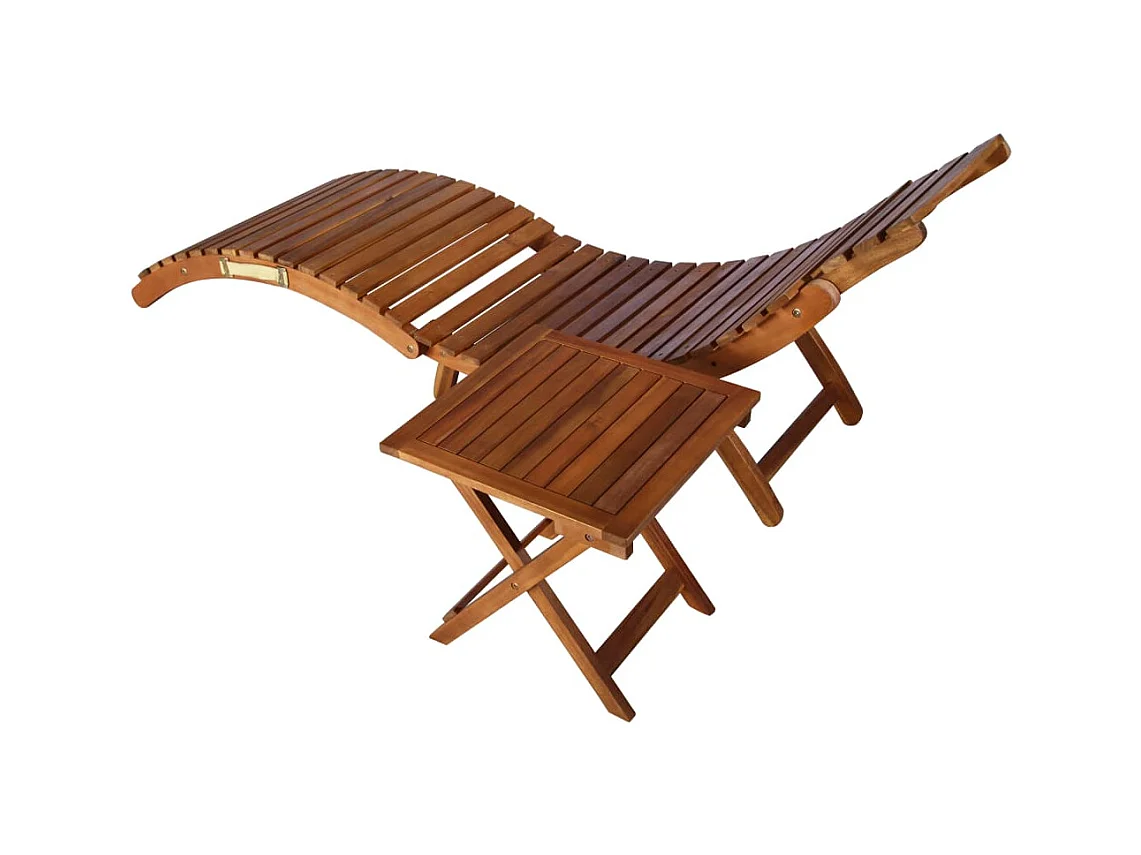 Chaise longue met tafel Massief acaciahout Bruin