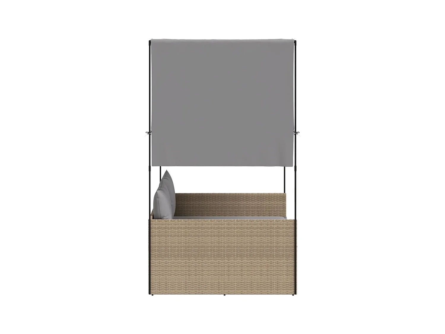 Dubbele chaise longue met dak en beige geweven harsgordijnen