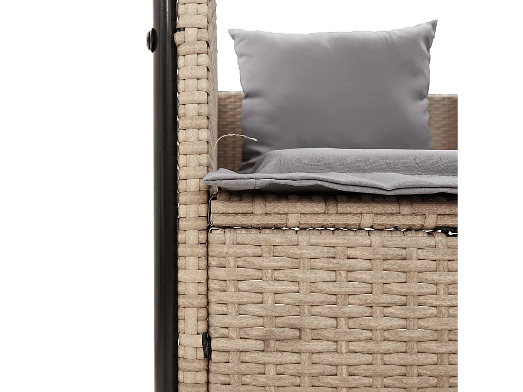 Dubbele chaise longue met dak en beige geweven harsgordijnen