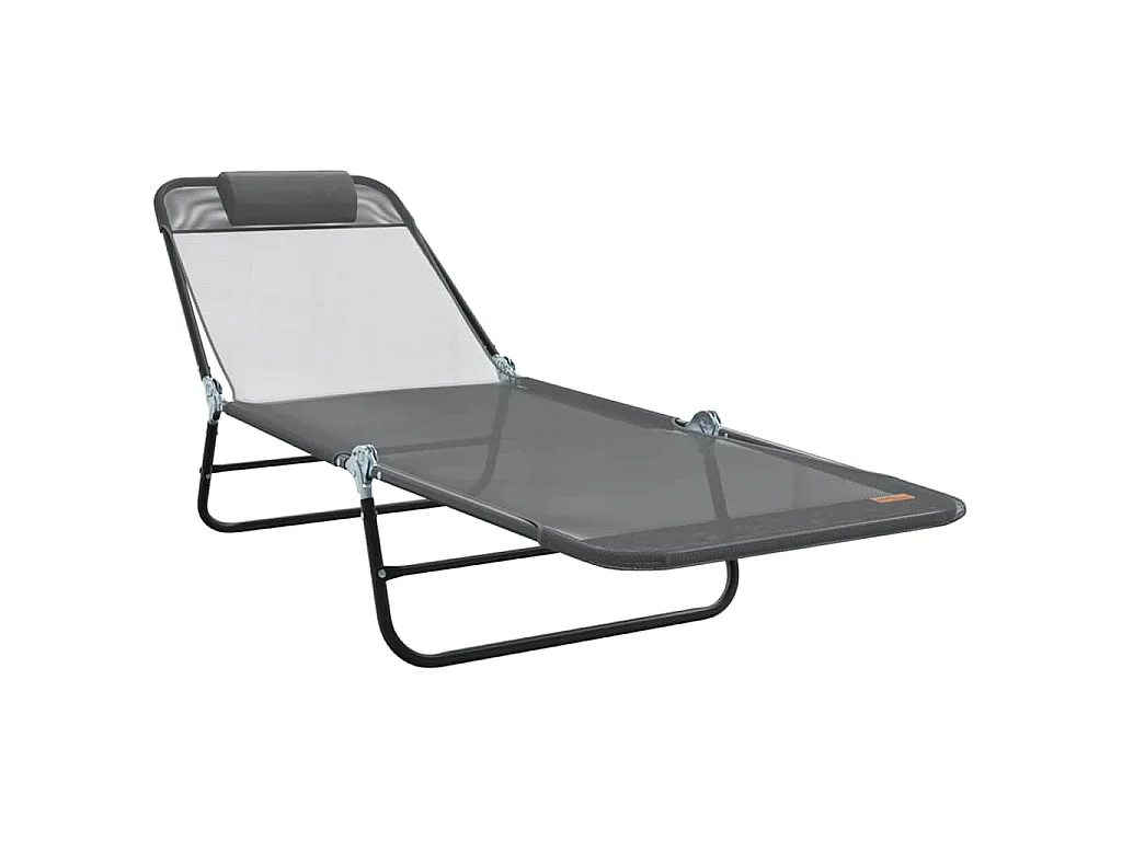 Sillón plegable con reposacabezas en textilene gris.