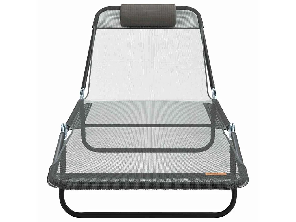 Sillón plegable con reposacabezas en textilene gris.