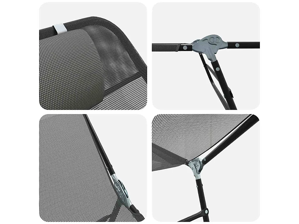 Sillón plegable con reposacabezas en textilene gris.