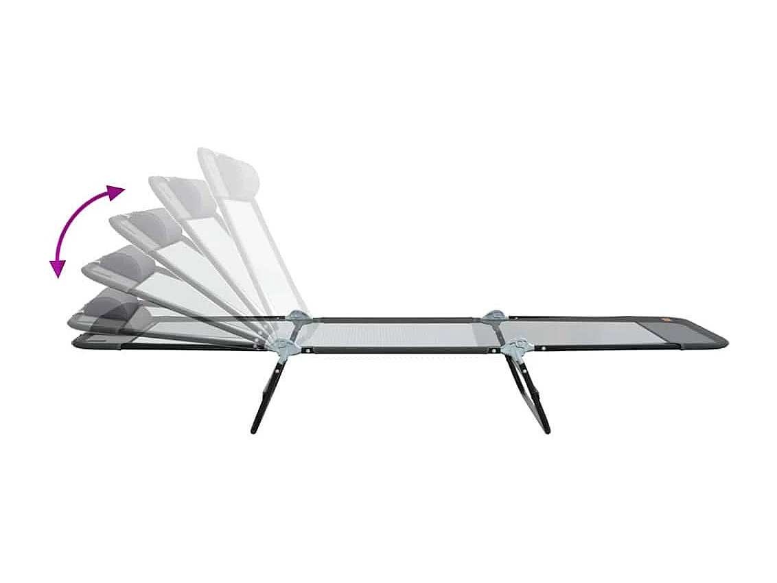 Sillón plegable con reposacabezas en textilene gris.