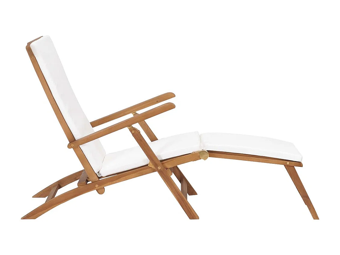 Poltrona con cuscino Bianco crema Legno massello di teak