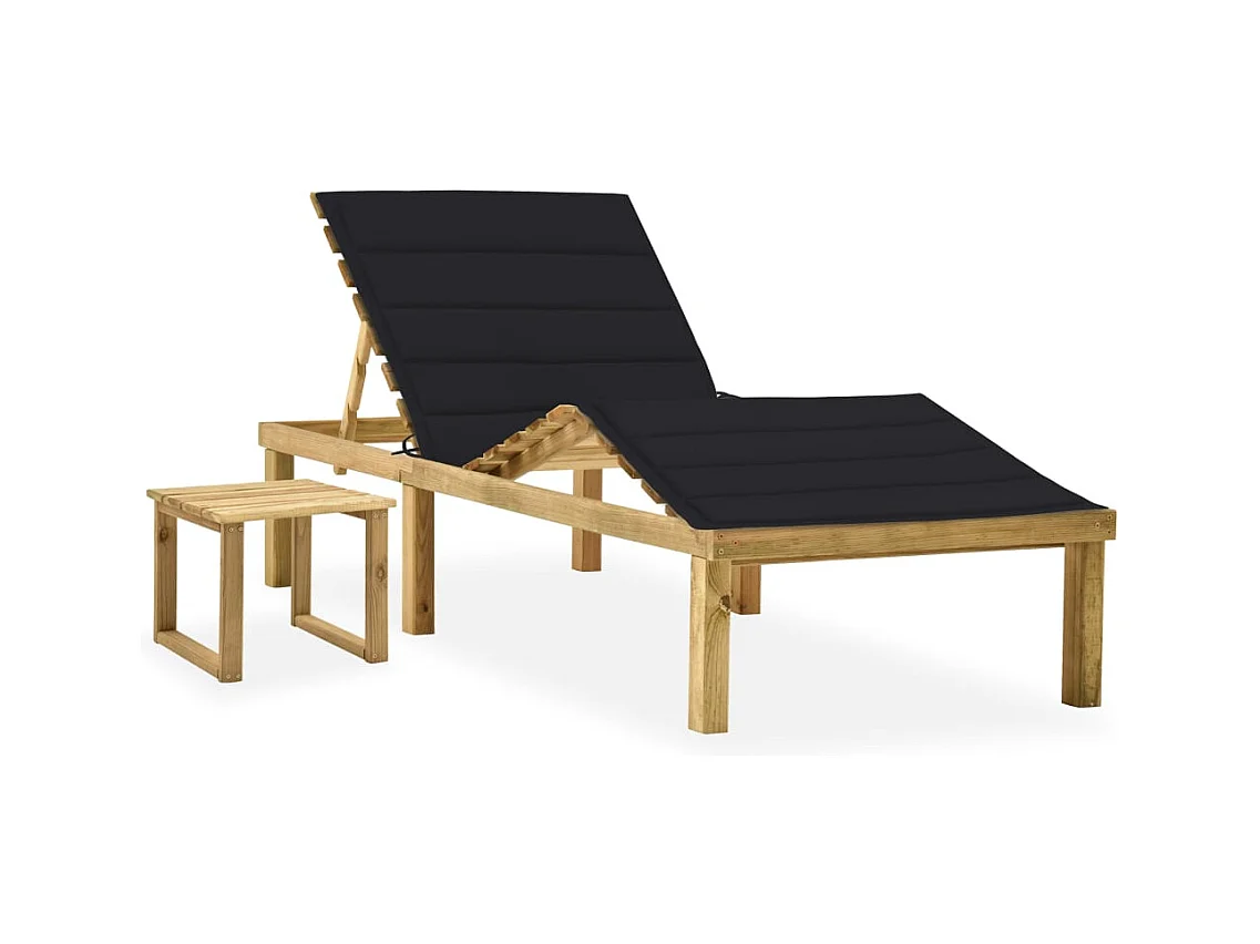 Chaise longue de jardin avec table et coussin Pin imprégné