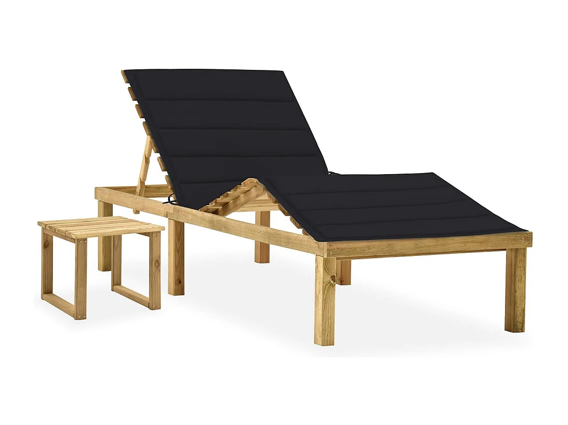 Chaise longue de jardin avec table et coussin Pin imprégné