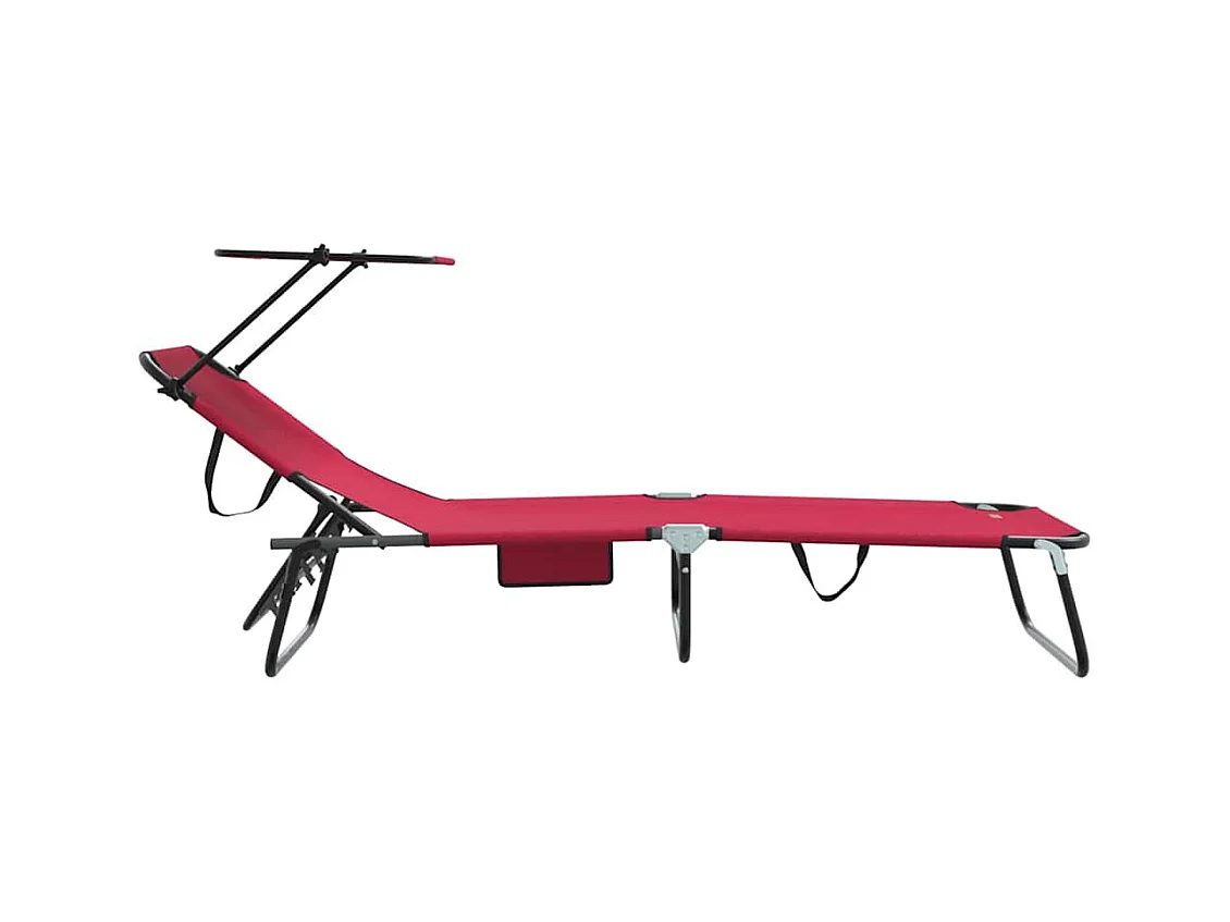 Chaise longue pliable avec un auvent rouge en tissu Oxford 600D