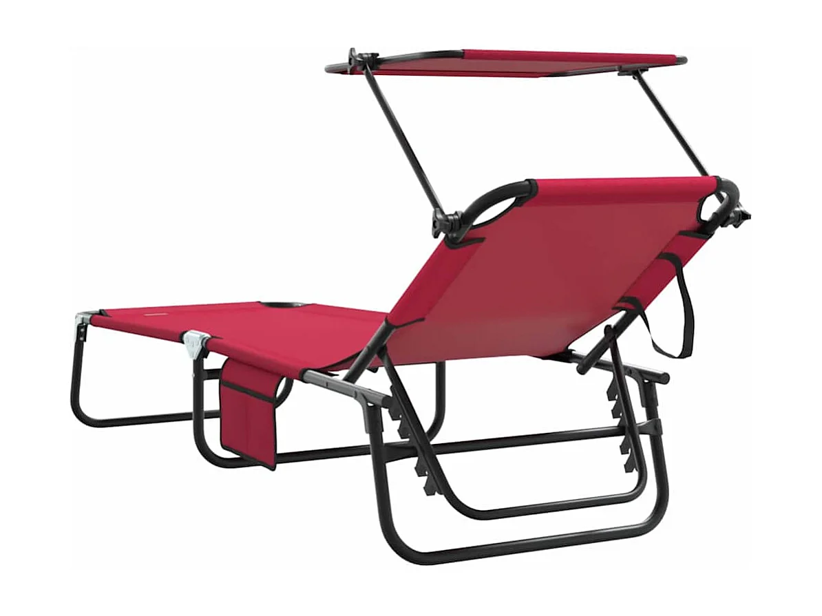 Chaise longue pliable avec un auvent rouge en tissu Oxford 600D