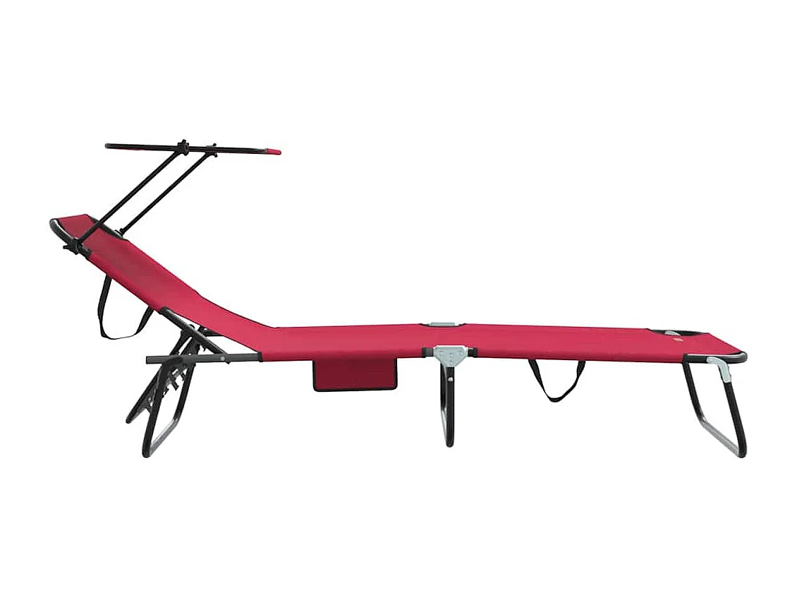 Chaise longue pliable avec un auvent rouge en tissu Oxford 600D