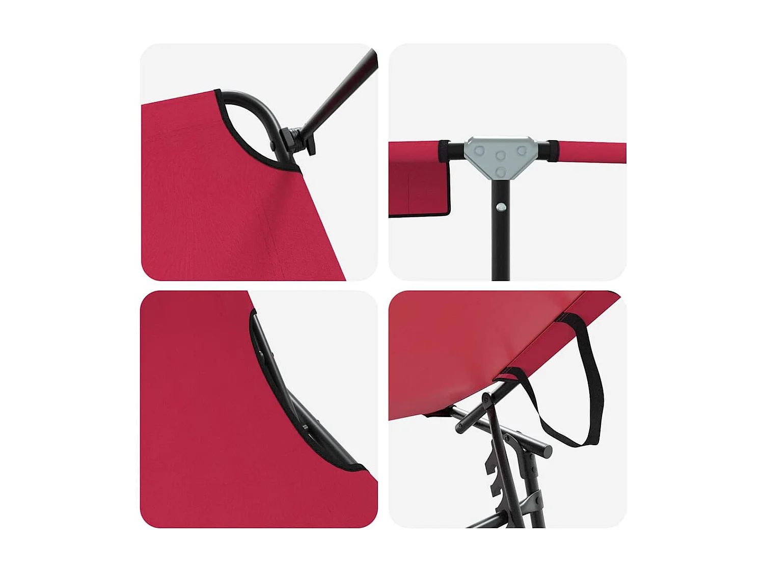 Chaise longue pliable avec un auvent rouge en tissu Oxford 600D