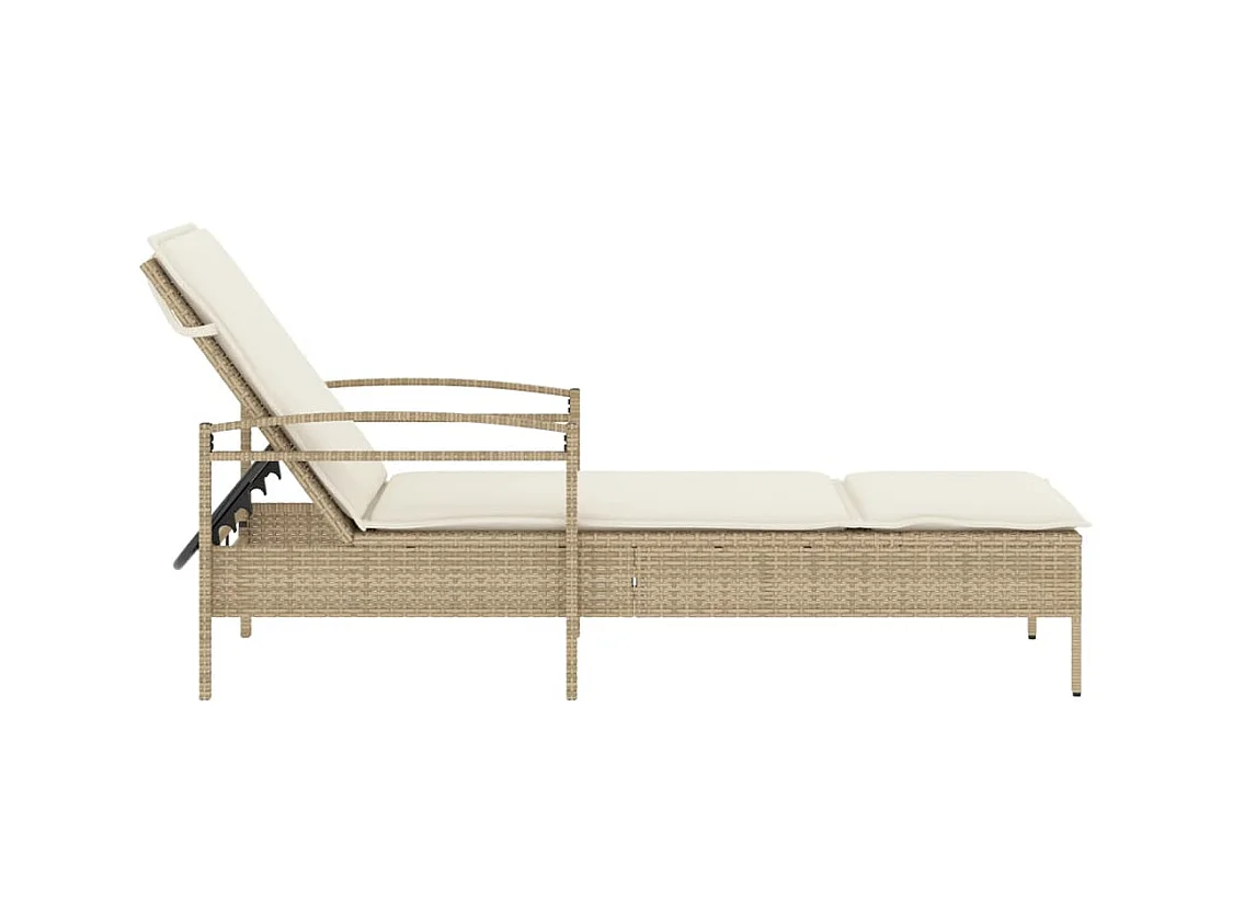Chaise longue met beige kussen 63x200x81 cm geweven hars