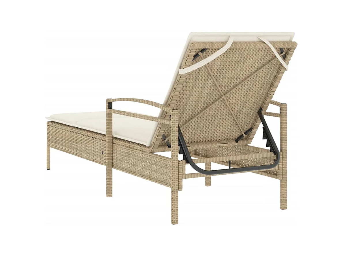 Chaise longue met beige kussen 63x200x81 cm geweven hars