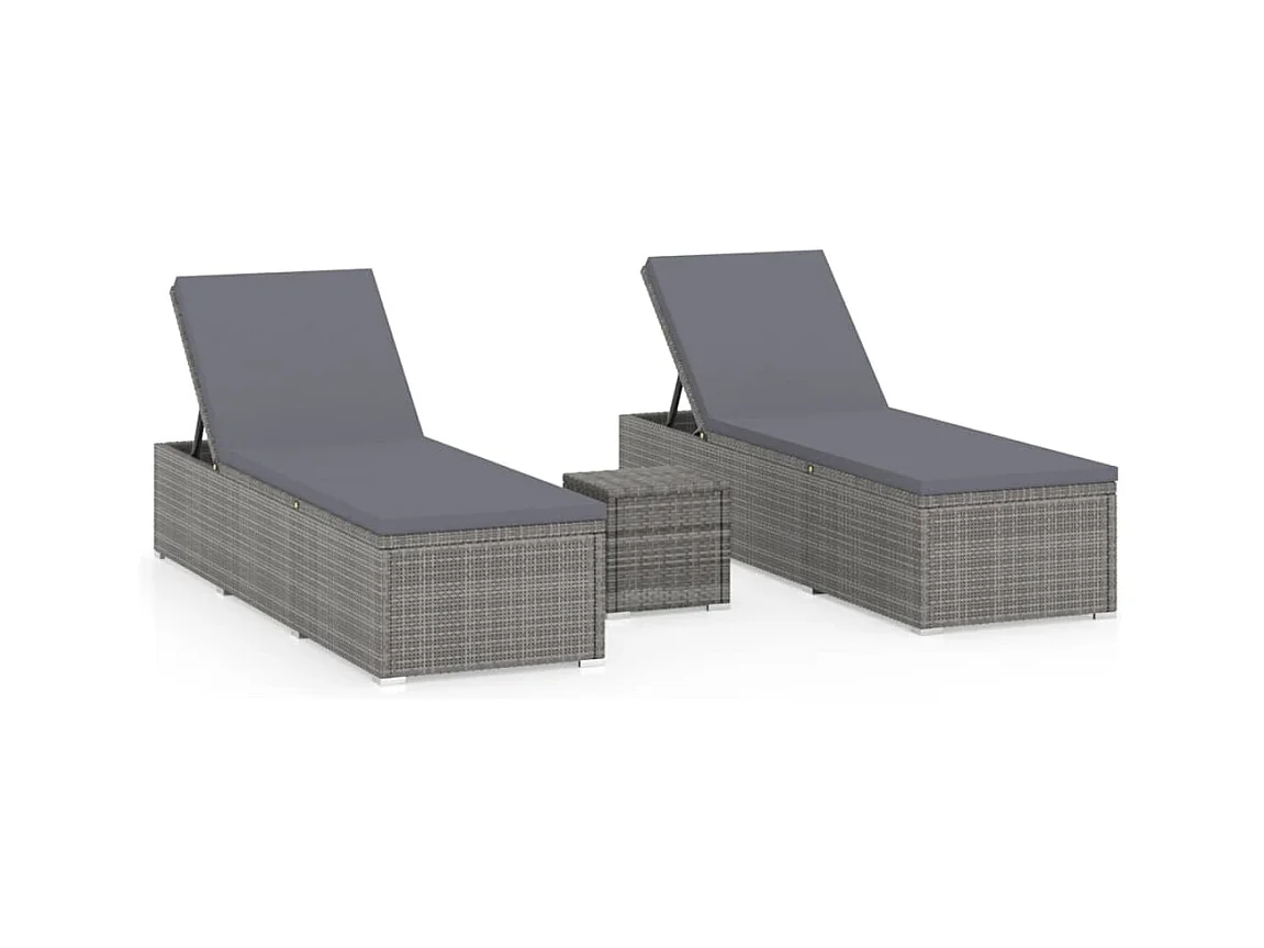 Tuinstoelen theetafel 3 stuks Poly wicker Grijs