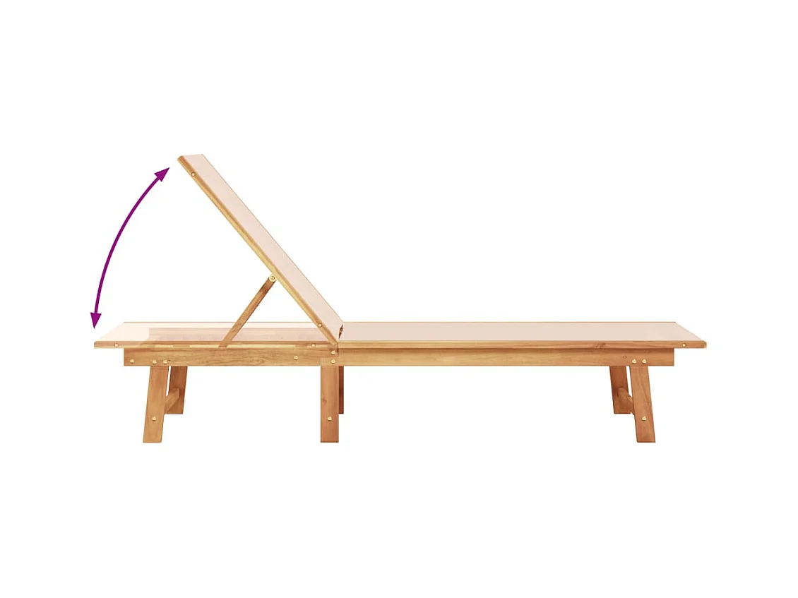 Crèmekleurige chaise longue en tafel in massief acaciahout en textileen