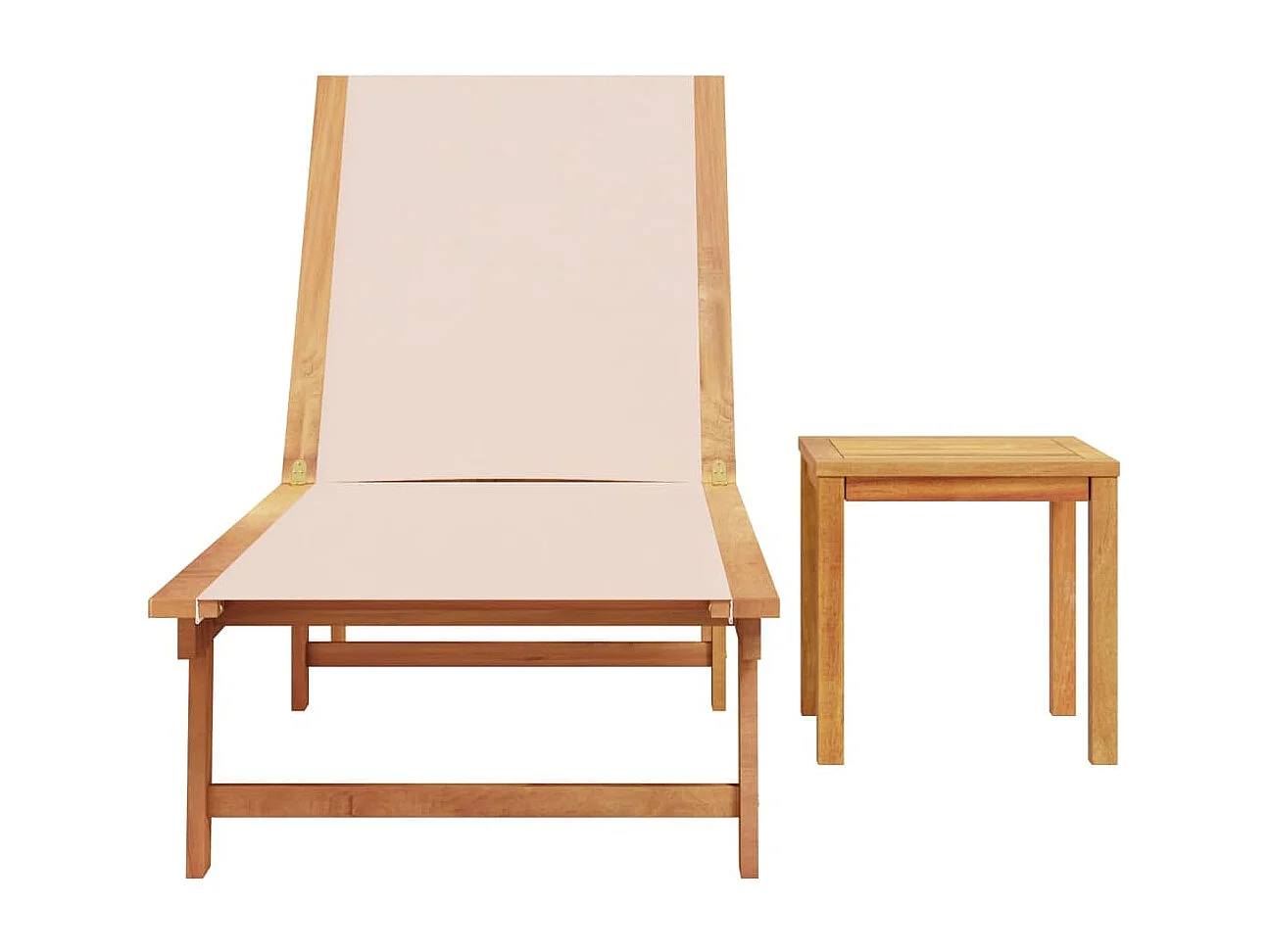 Chaise longue e tavolo color crema in legno massello di acacia e textilene