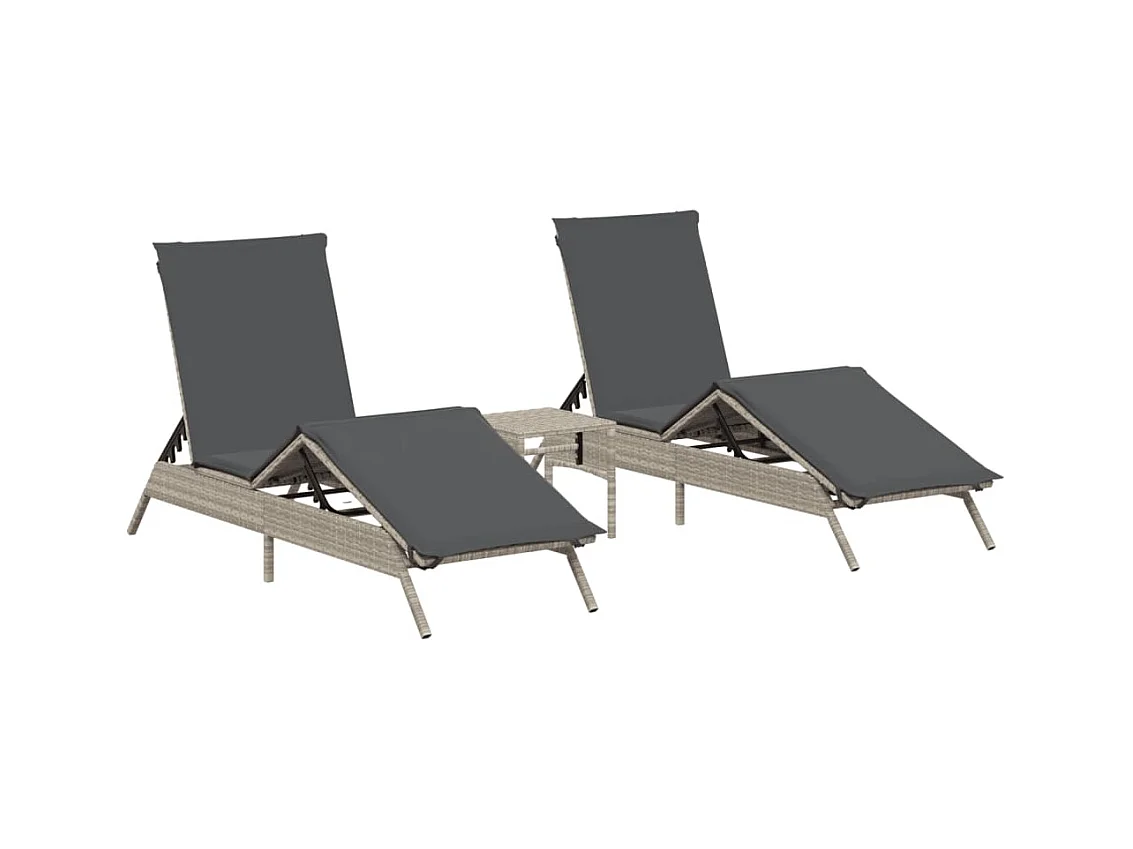 Conjunto de 2 tumbonas con mesa gris claro en resina trenzada