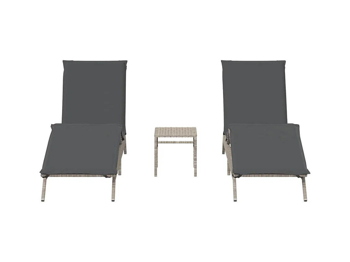 Conjunto de 2 tumbonas con mesa gris claro en resina trenzada