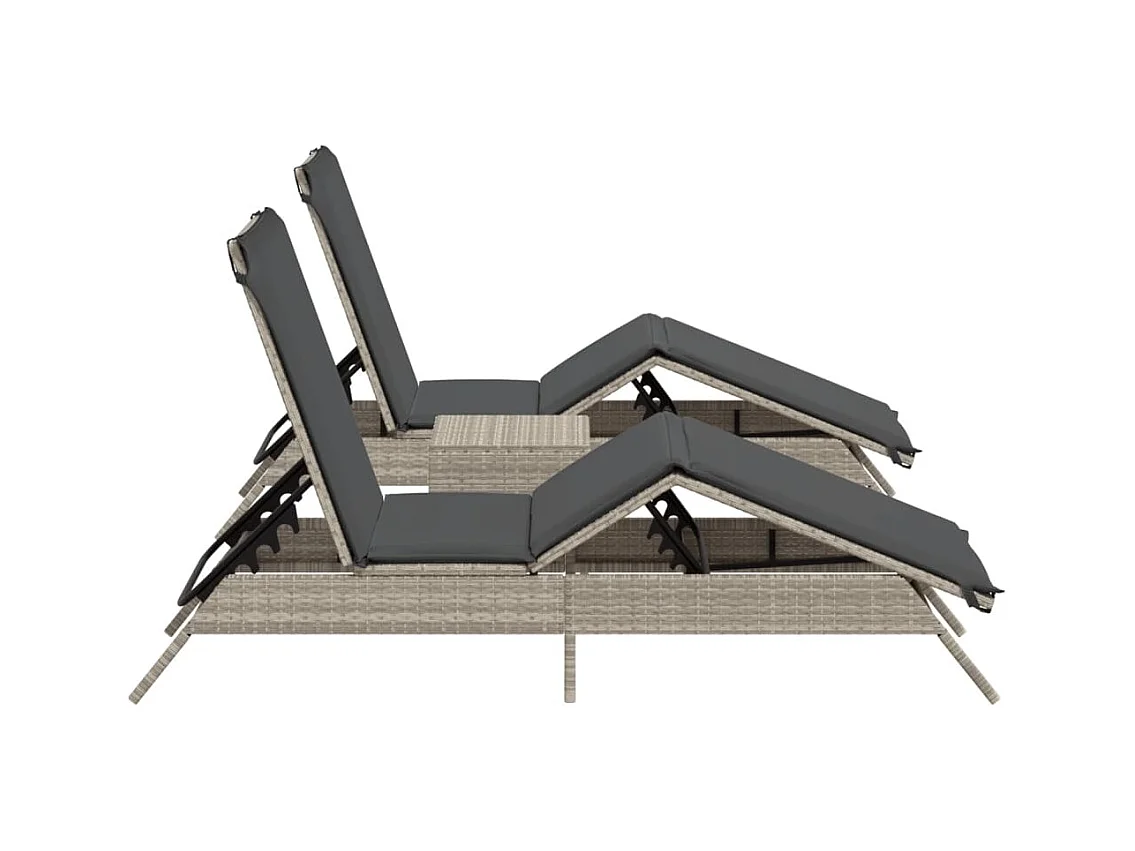 Conjunto de 2 tumbonas con mesa gris claro en resina trenzada