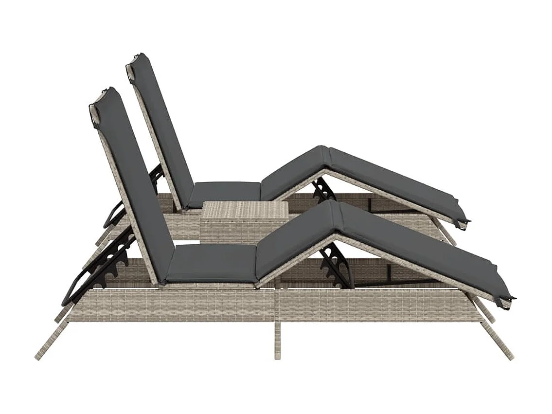 2er-Set Liegestühle mit hellgrauem Tisch aus geflochtenem Harz