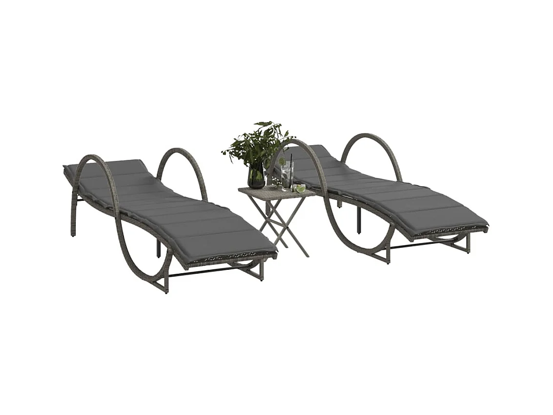 Conjunto de 2 tumbonas con mesa de mimbre de resina gris