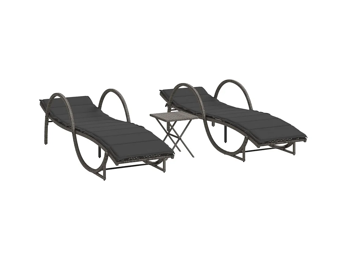 Conjunto de 2 tumbonas con mesa de mimbre de resina gris