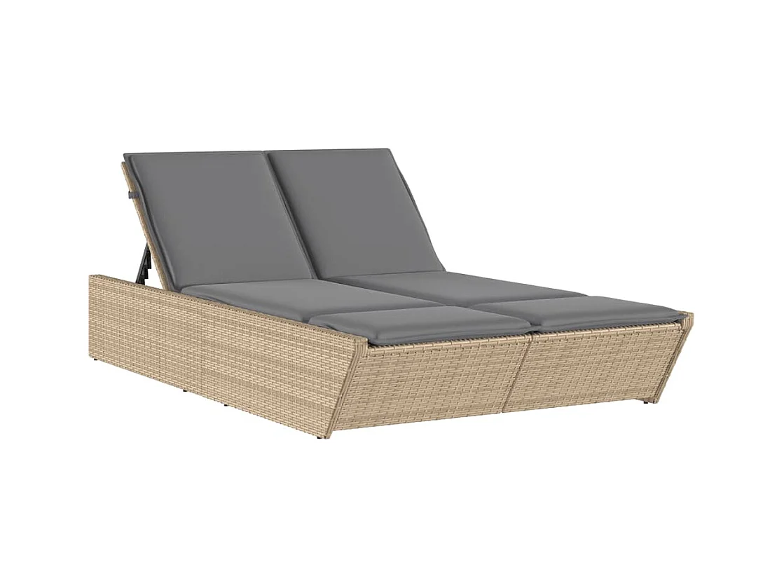 Dubbele chaise longue met beige kunsthars rieten kussens
