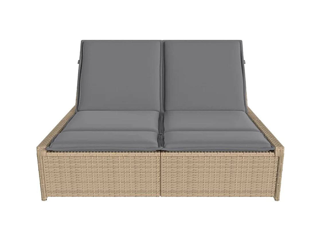 Dubbele chaise longue met beige kunsthars rieten kussens