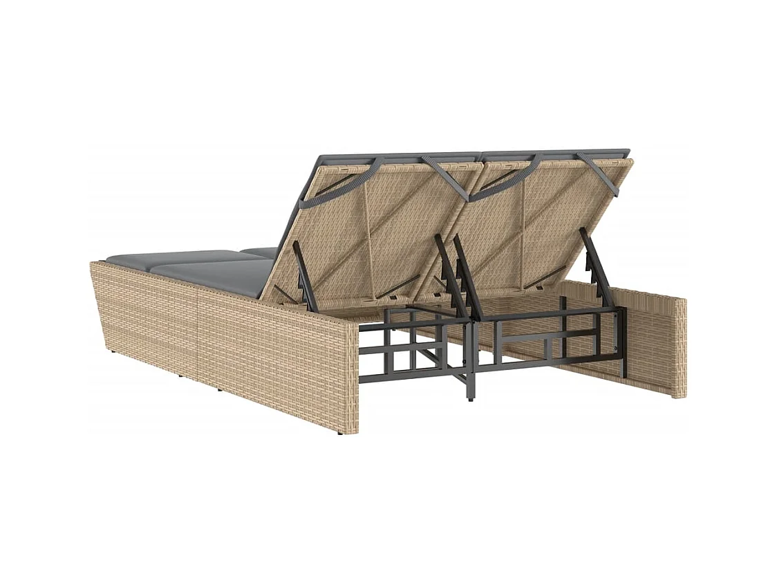 Dubbele chaise longue met beige kunsthars rieten kussens