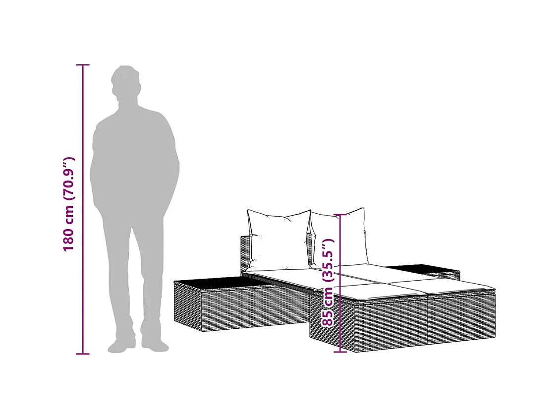 Dubbele chaise longue met bruine kunsthars rieten kussens