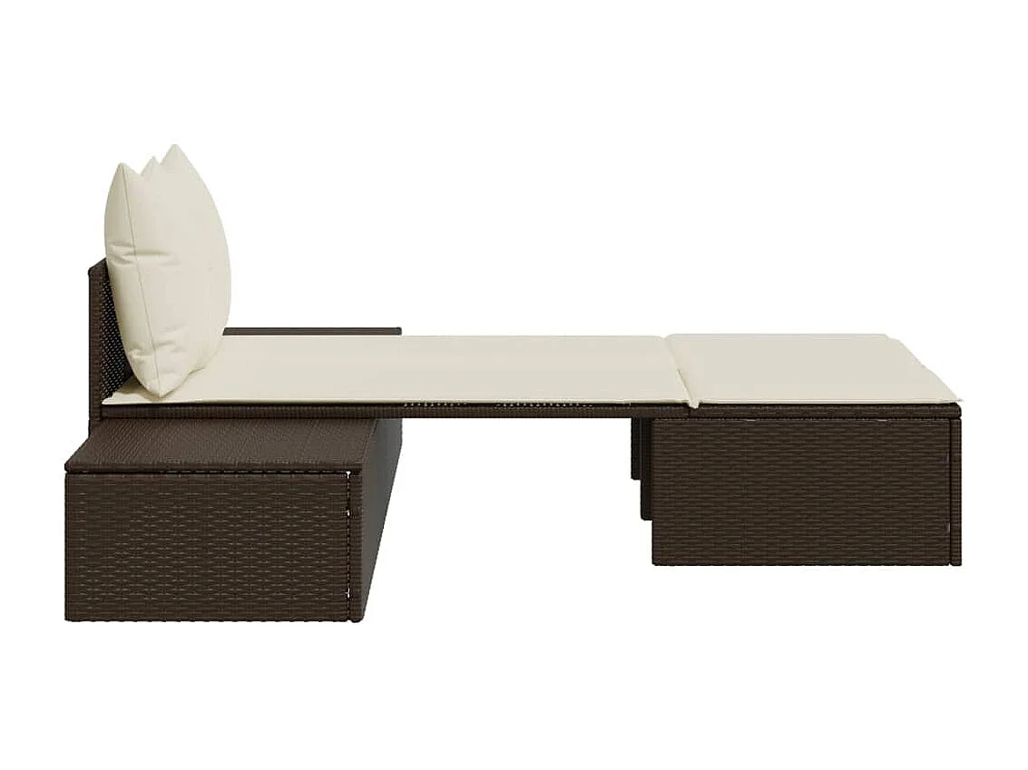 Chaise longue doppia con cuscini in vimini di resina marrone