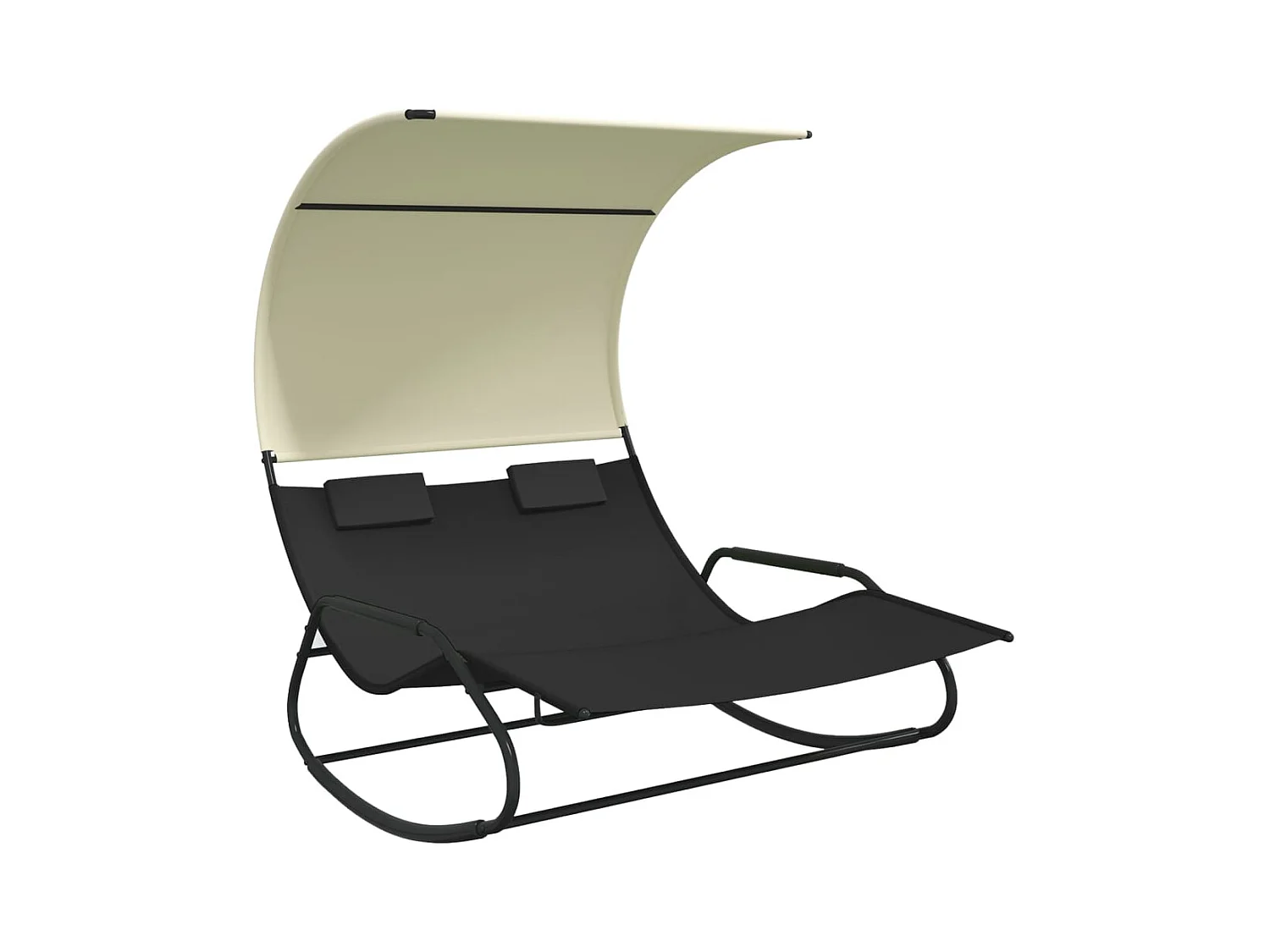 Dubbele schommelstoel met luifel, zwart en crème