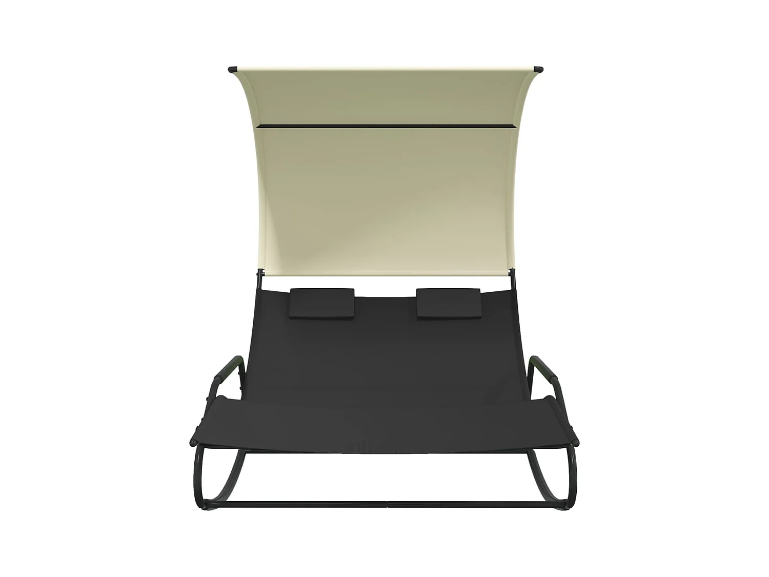 Dubbele schommelstoel met luifel, zwart en crème