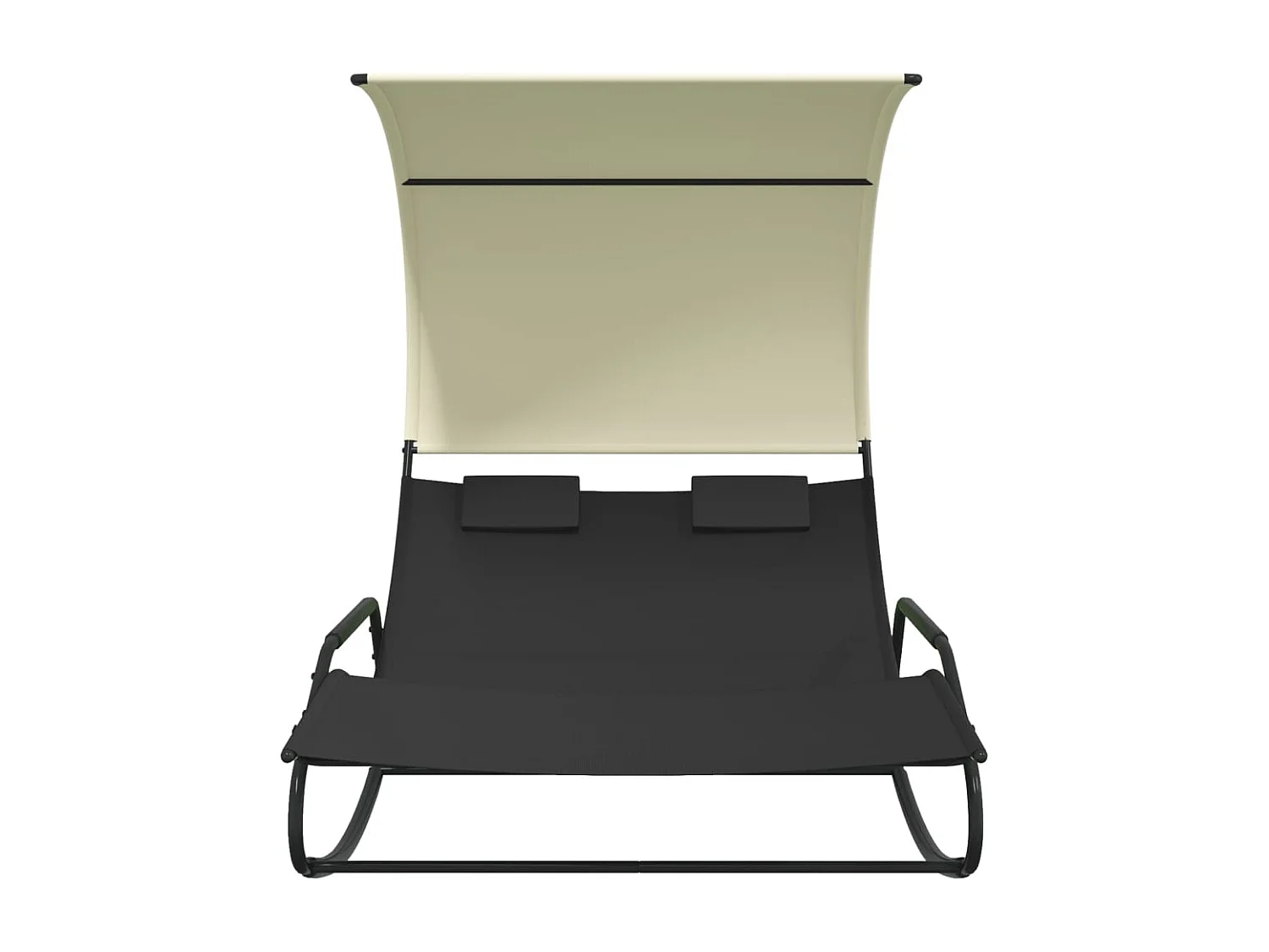 Chaise longue a dondolo doppia con baldacchino nero e crema