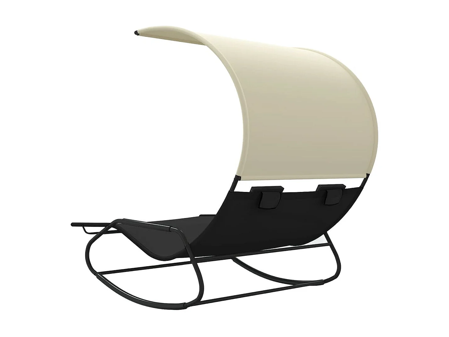 Chaise longue a dondolo doppia con baldacchino nero e crema