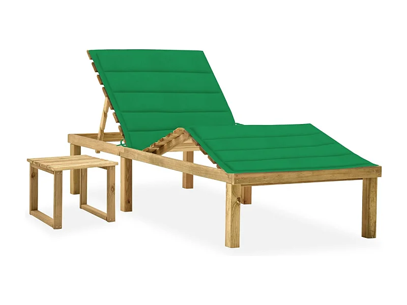Chaise longue de jardin avec table et coussin Pin imprégné