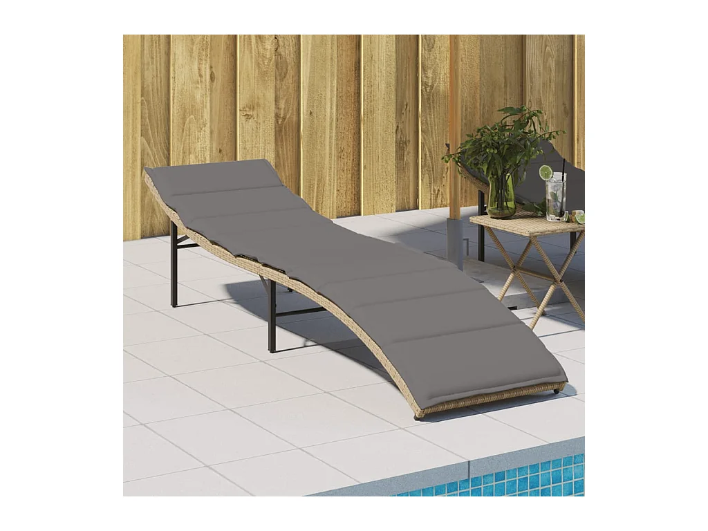 Chaise longue met beige kussen 55x199x50 cm geweven hars