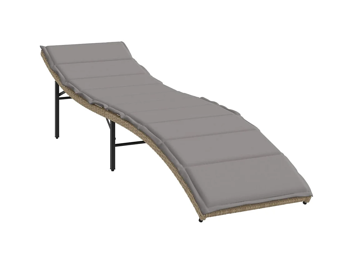 Chaise longue met beige kussen 55x199x50 cm geweven hars