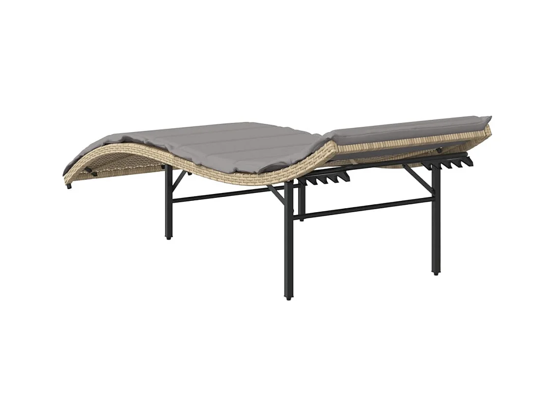 Chaise longue met beige kussen 55x199x50 cm geweven hars