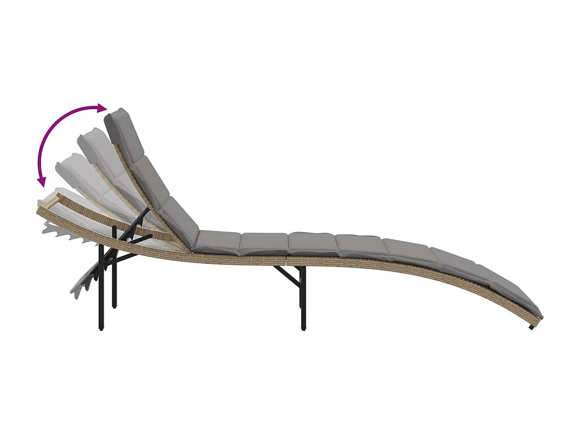 Chaise longue con cuscino beige 55x199x50 cm resina intrecciata