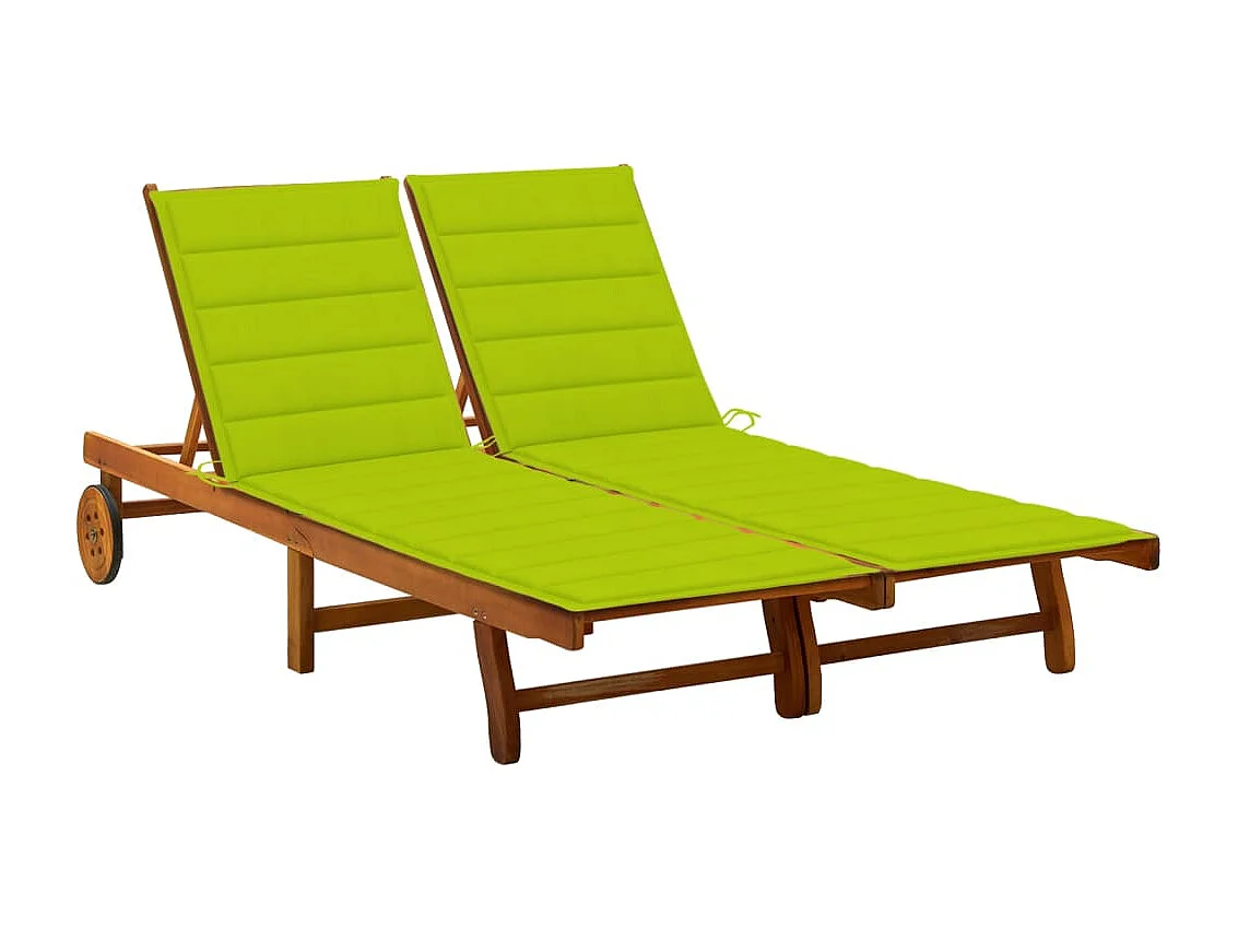 Chaise longue de jardin 2 places avec coussins Acacia solide