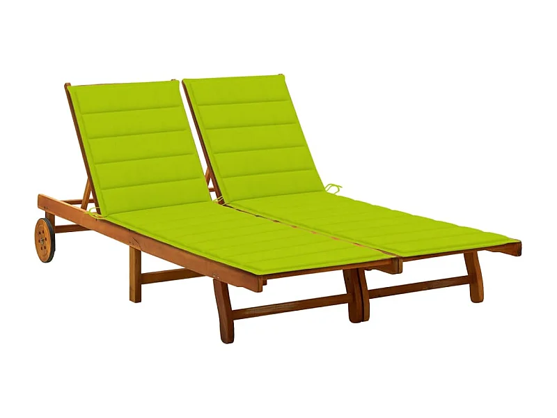 Chaise longue de jardin 2 places avec coussins Acacia solide