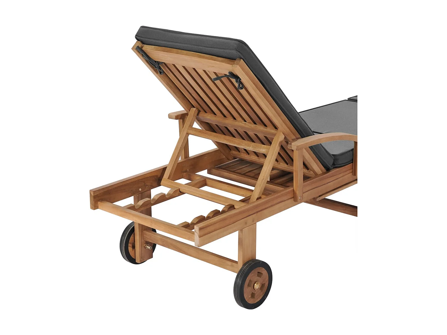 lettini prendisole e cuscini in legno massello di teak grigio scuro