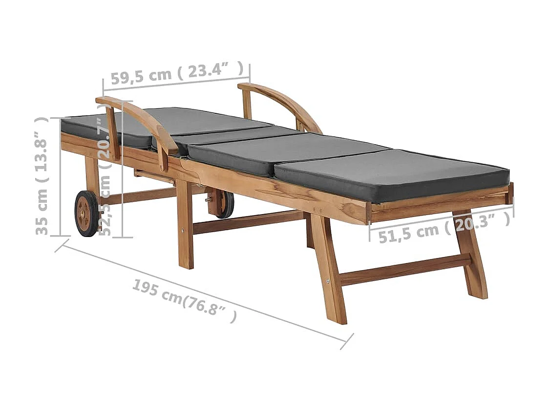 lettini prendisole e cuscini in legno massello di teak grigio scuro