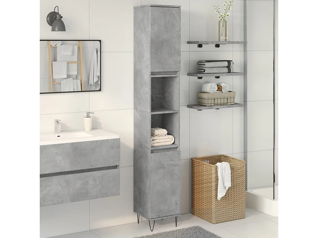 Armoire de salle de bain gris béton 30x30x190 cm